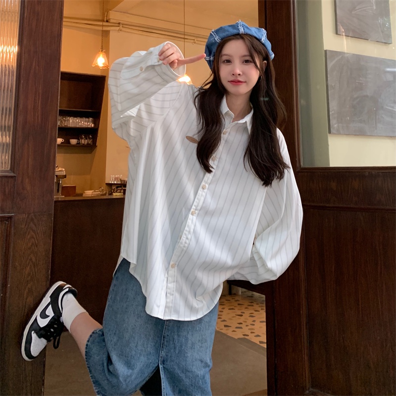 Áo Sơ Mi Dài Tay Oversize Kẻ Sọc Giả Nhiều Lớp Cá Tính Theo Phong Cách Mùa Thu Dành Cho Nữ