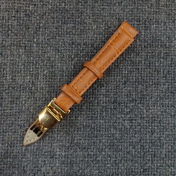 DÂY ĐỒNG HỒ DA BÒ VÂN CÁ SẤU MẦU VÀNG KHÓA BƯỚM CAO CẤP 316L