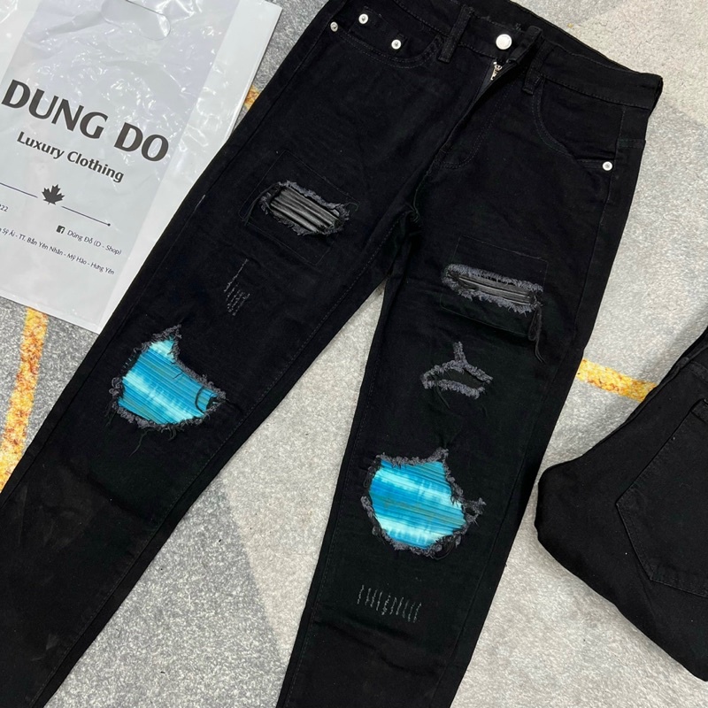 Quần biker amiri bản vá da màu cao cấp Qj192