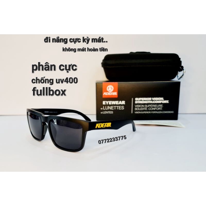 kính kdeam gọng đen chữ vàng phân cực chống uv400