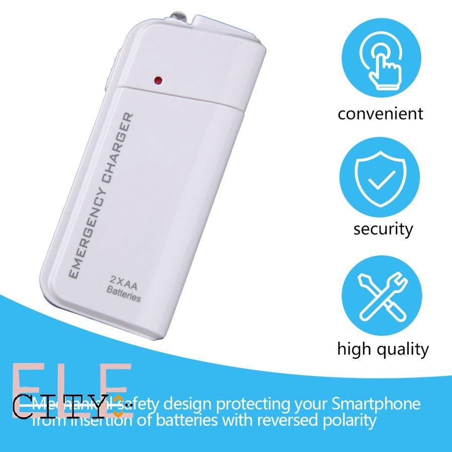 111ele} Universal USB Emergency Portable 2 AA Battery Power Charger for Mobile Phones