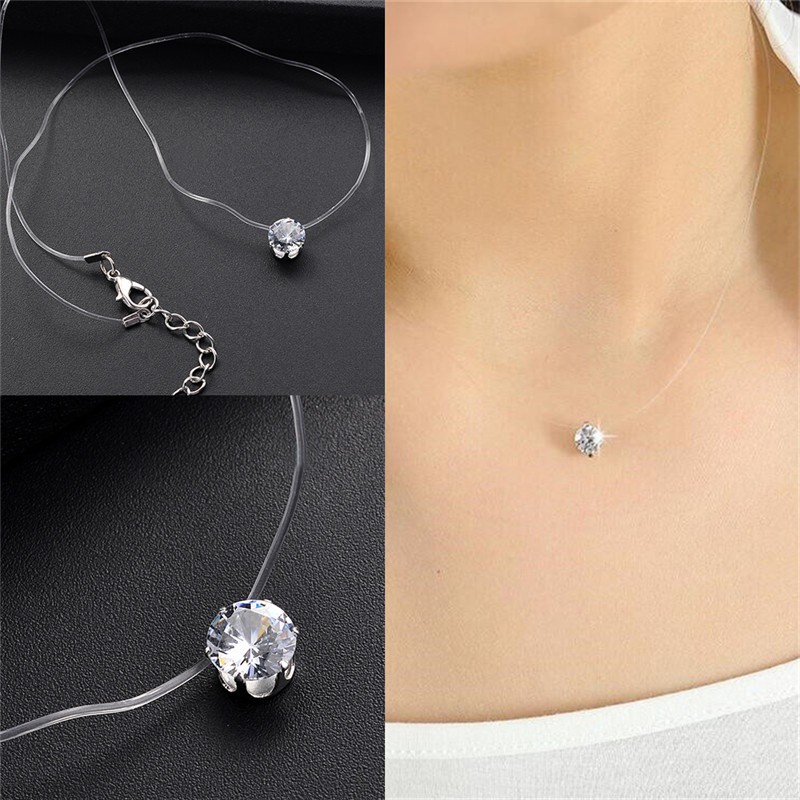 Vòng cổ dây cước trong suốt mặt đá zircon