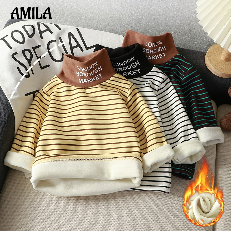 Áo sweater AMILA cổ lọ kẻ sọc ngang thời trang thu đông cho bé