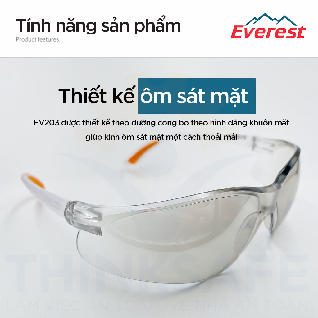 Kính chống bụi đi đường Thinksafe Everest, mắt kiếng đa năng, chống tia UV chính hãng, kiểu dáng ôm khuôn mặt - EV203