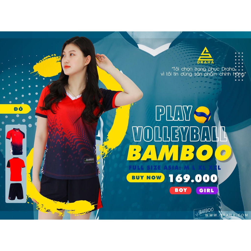-  Bộ quần áo bóng chuyền nam/nữ DRAHA BAMBOO  cao cấp chất liệu vải mè