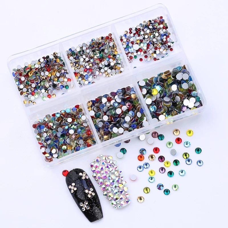 [Hàng mới về] Hộp 6 ngăn đá giả pha lê AB đính móng nghệ thuật trang trí thủ công nhiều kiểu tùy chọn