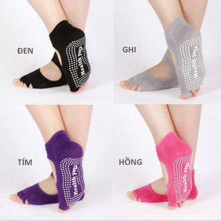 Combo 2 tất chân tập yoga, loại hở ngón có gắn hạt silicon, vải thấm hút mồ hôi, mềm mại, không bai xù