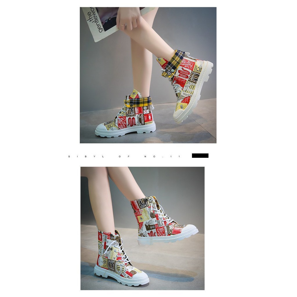 [GIÁ TỐT] Siêu Phẩm Giày Nữ Graffiti High Top Boots - Trend HÀN QUỐC