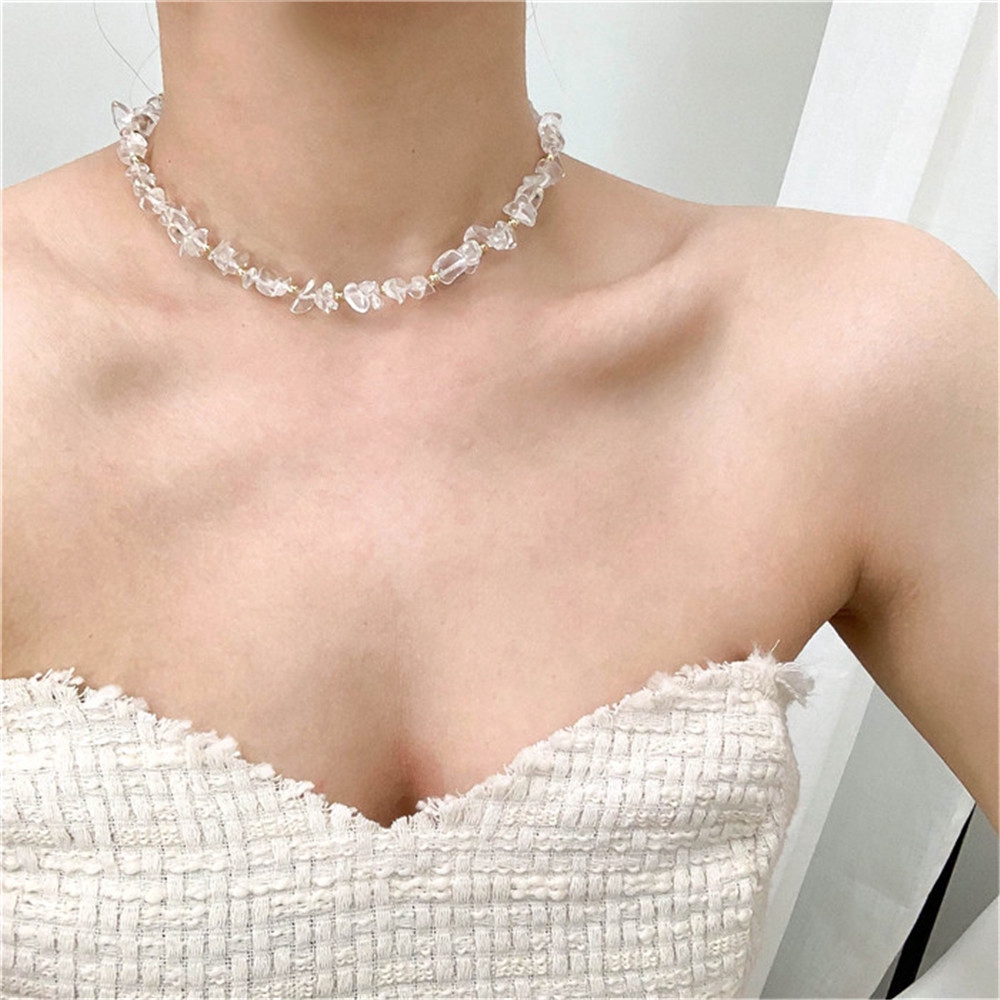 Vòng cổ choker chuỗi hạt trong suốt phong cách boho thời trang