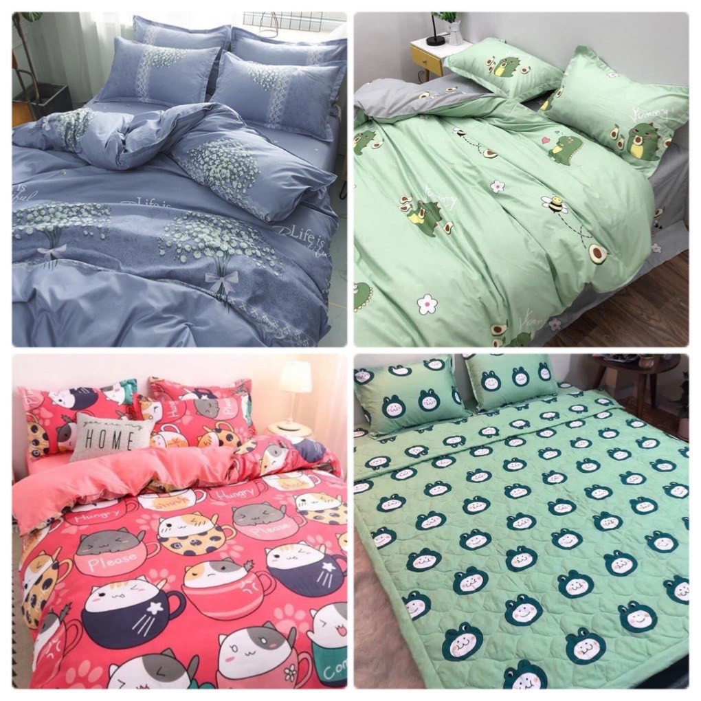 Combo Bộ Ga chun Kèm 2 Vỏ Gối Nằm Poly Cotton Nhiều Mẫu Chọn Lựa