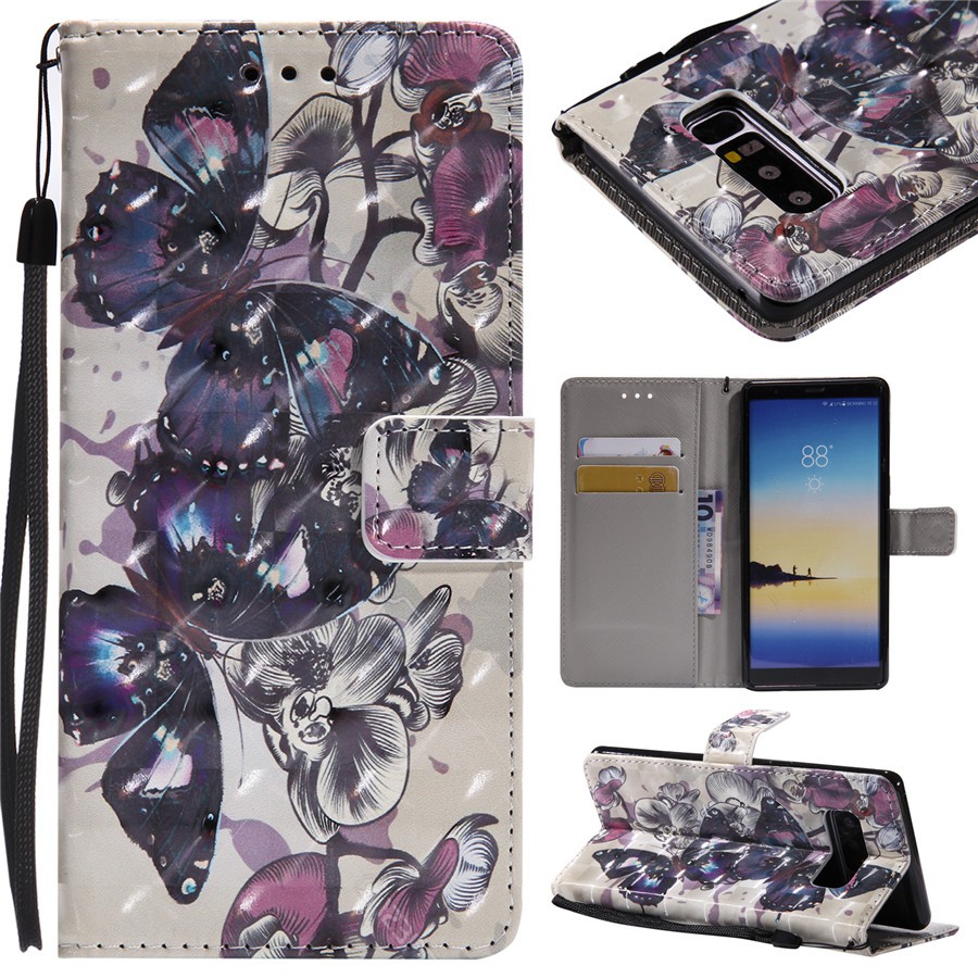Bao da điện thoại nhiều kiểu dáng có ngăn để thẻ kèm dây đeo cho Samsung Note 8/Note 9