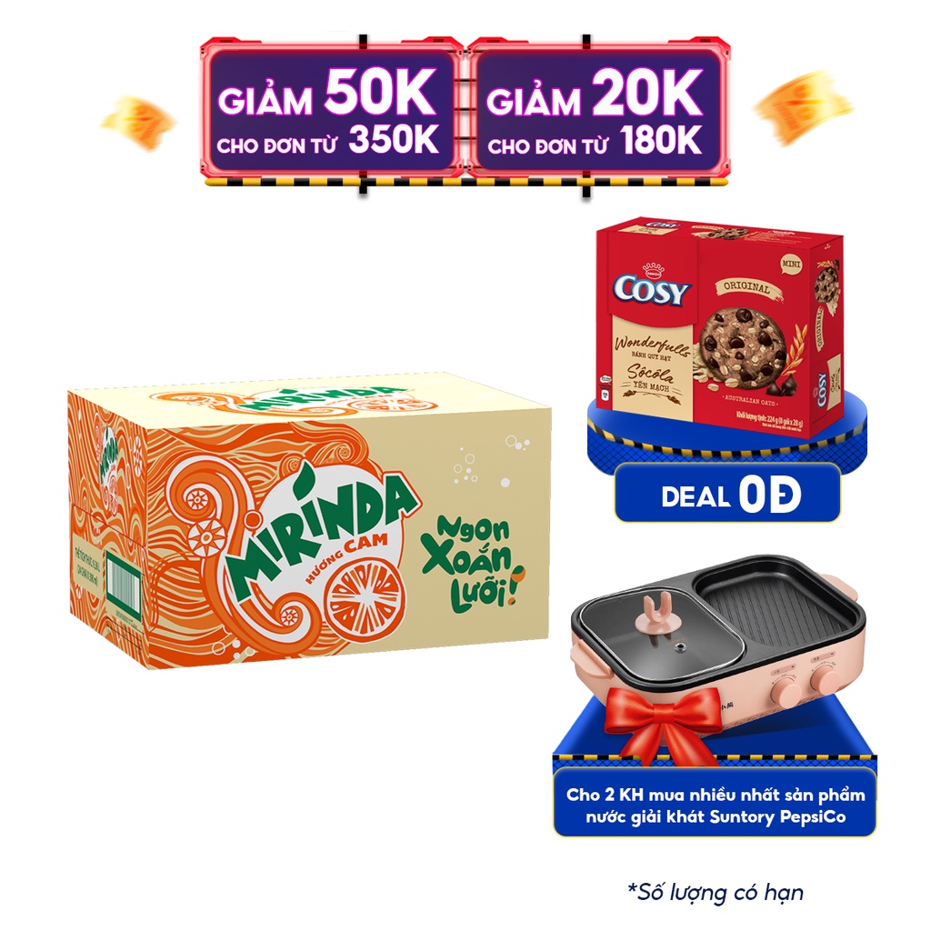 [Mã GRO1APR giảm 20K đơn 150K] Thùng 24 Chai Nước Giải Khát Mirinda Cam (390ml/Chai)