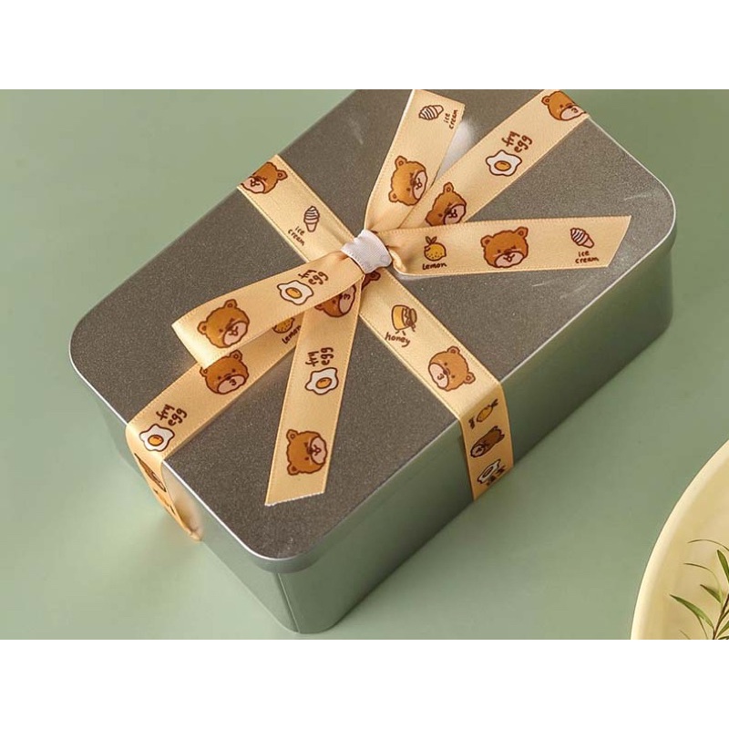 cuộn ruy băng họa tiết gấu nâu size 25m x 2cm