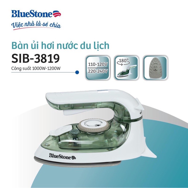 Bàn Ủi Hơi Nước Du Lịch Mini BlueStone SIB-3819  - Hàng chính hãng - Bảo hành 24 tháng