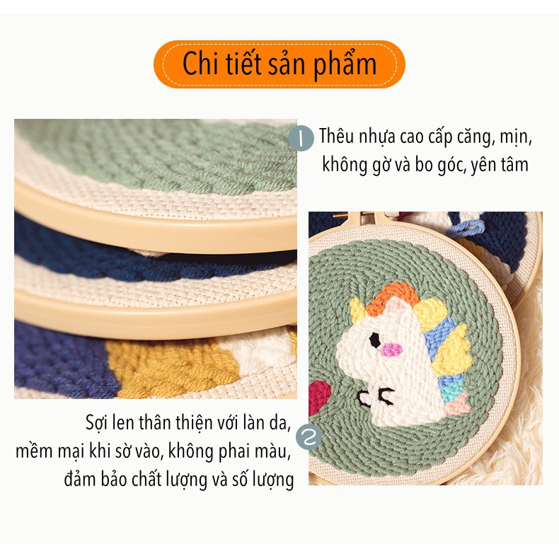 Bộ Len Xù Động Vật Dễ Thương - Punch Needle Decor