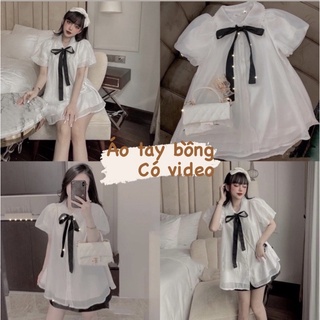 Áo sơ mi babydoll ren tơ form thụng dáng xòe áo sơ mi kiểu nữ