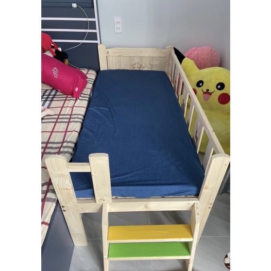 Giường gỗ cho bé chất liệu gỗ thông tự nhiên, Giường ghép cho bé ngủ chung với bố mẹ size 128x60 và 150x70cm
