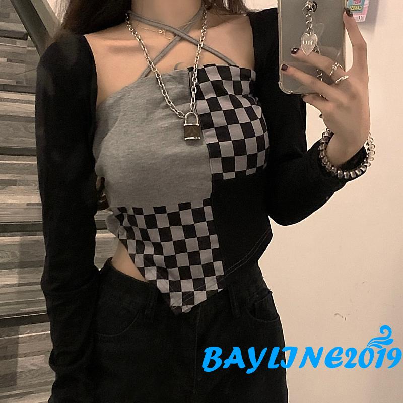 Áo croptop 2 dây kẻ sọc caro thời trang xuân hè quyến rũ cho nữ