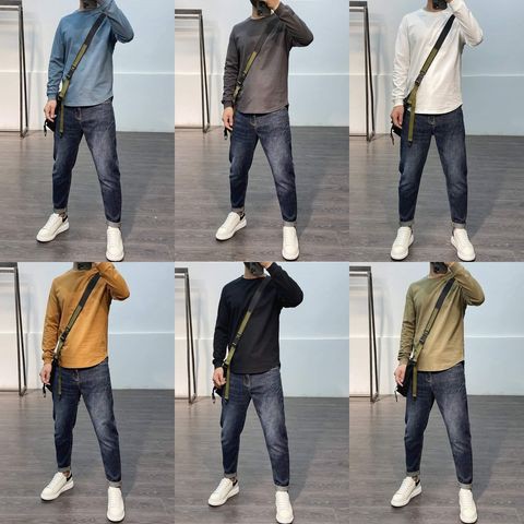 Áo thun nam dài tay vạt bầu sweater chất cotton mềm thoáng mát 100%