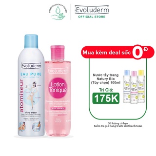 Bộ Xit khoáng Evoluderm Atomiseur Eau Pure 400ml và Nước hoa hồng Evoluderm cho da nhạy cảm 250ml