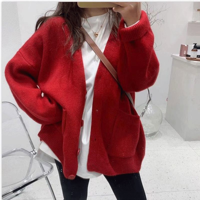 Áo Khoác Len cardigan Cổ Chữ V Dáng Rộng Đơn Giản Thời Trang Hàn Quốc 2022