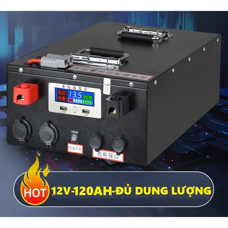 Bình Pin Lithium 12V-120AH Dung lượng thực- Công Suất thực 120Ah