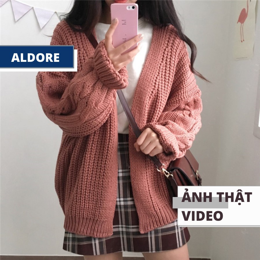 Áo len cardigan vặn thừng dáng rộng