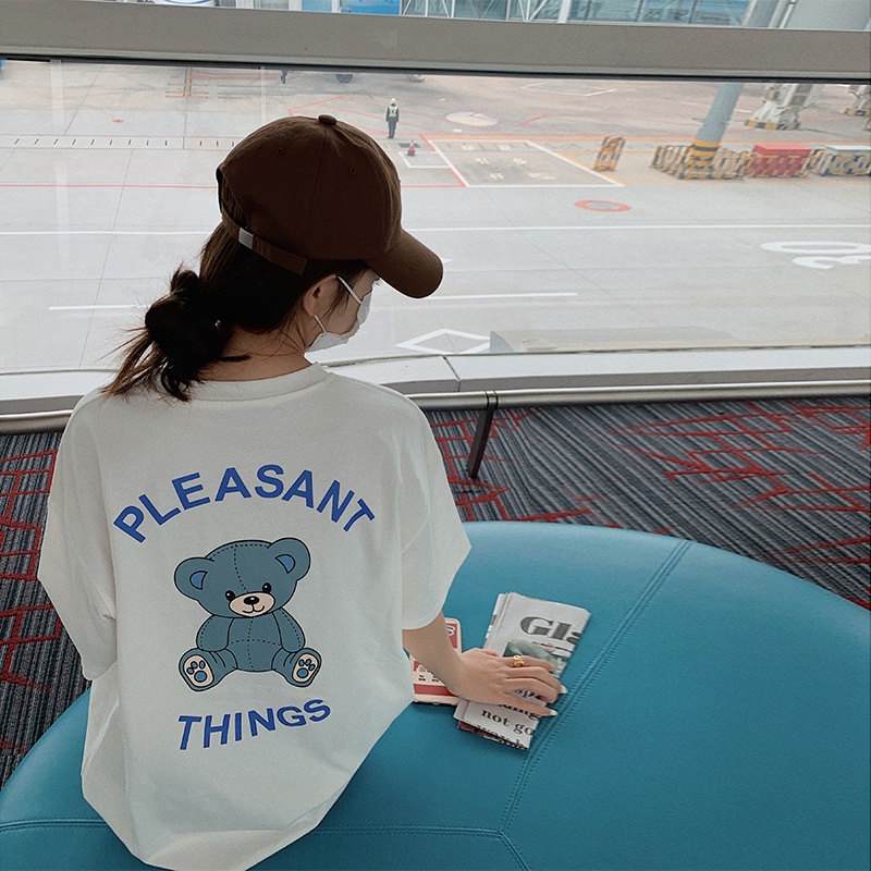 NRVP Áo Thun Nữ Dáng Dài Rộng Tay Ngắn Phong Cách Thời Trang Đường Phố Hàn Quốc