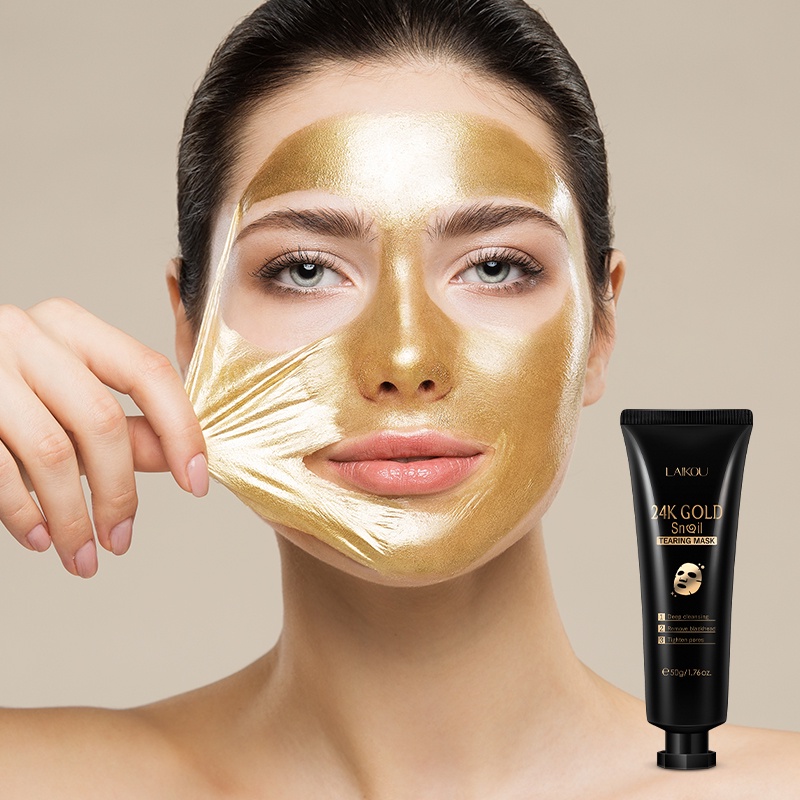Mặt nạ LAIKOU dạng lột chiết xuất ốc sên vàng 24K se khít lỗ chân lông chăm sóc làn da 50g