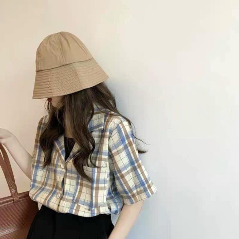 Áo sơ mi tay lỡ kẻ caro hot trend form rộng kiểu dán chất đẹp mặc siêu mát basic oversize mặc cùng chân váy siêu đẹp ་