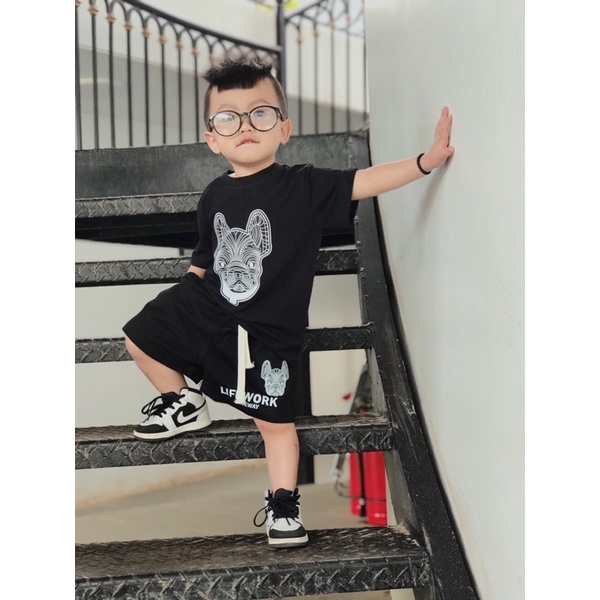 Set quần áo Life work bull dog cho bé , bộ áo thun mùa hè trẻ em unisex , Kid_genZ