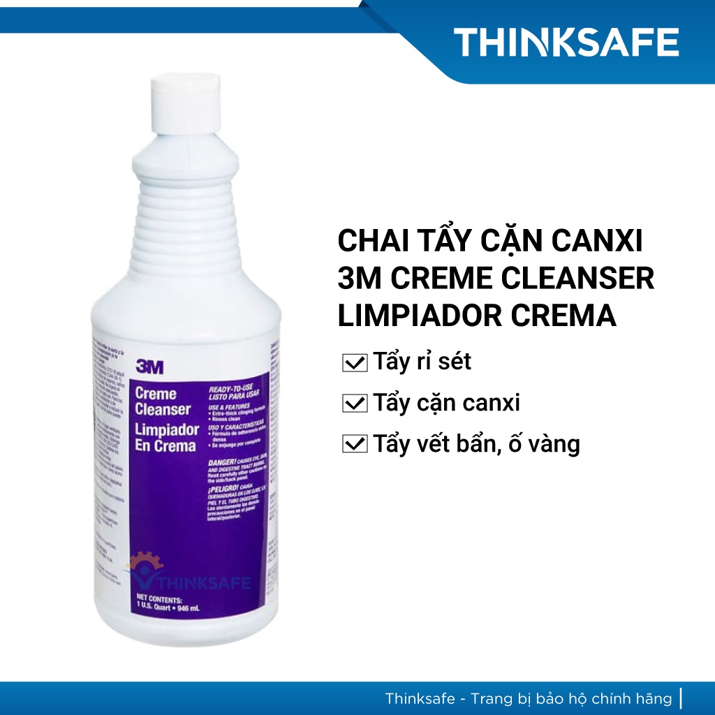 Dung dịch tẩy cặn Canxi, vết ố, rỉ sét 3M Creme Cleaner 946ml tẩy kính nhà tắm, bồn cầu - Thinksafe