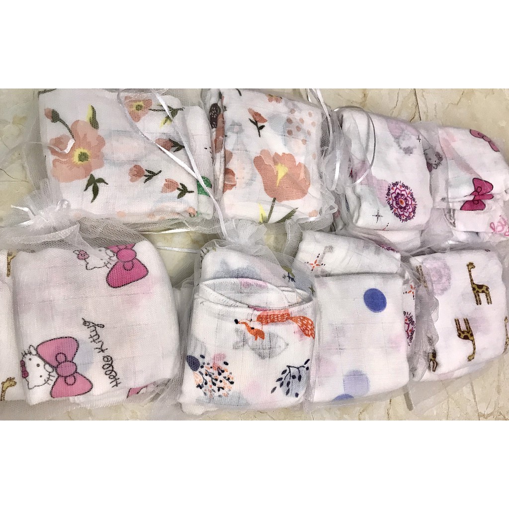 SET 10 KHĂN XÔ SỮA SỢI TRE MUSLIN TÚI LƯỚI