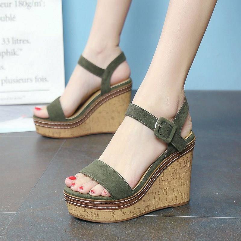 Giày Sandal Da Lộn Đế Xuồng Dày Dặn Chống Thấm Nước Phong Cách Âu Mỹ Mới Cho Nữ
