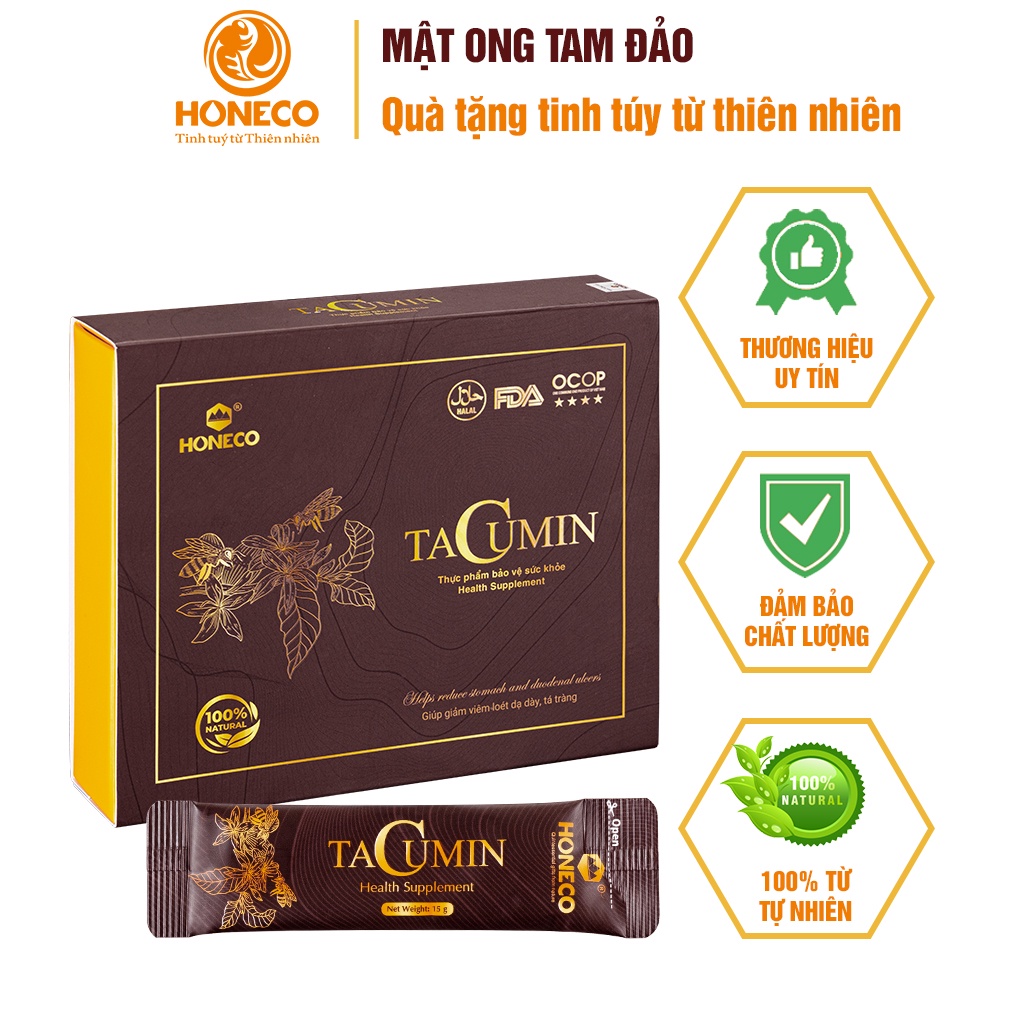 Mật ong nghệ Tacumin HONECO(15gói x 15g) - Hỗ trợ trung hòa acid dạ dày, Giúp giảm viêm loét dạ dày, tá tràng