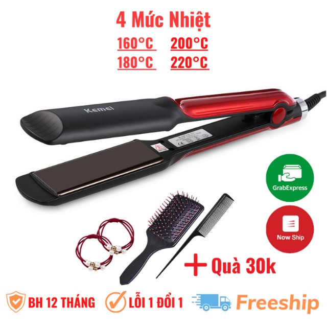 [Quà 30k] Máy Duỗi Tóc Mini Uốn Làm Xoăn Bấm Là Thẳng May Uon Toc 2 Trong 1 Kemei KM-531, KM-533, 4 Mức Nhiệt