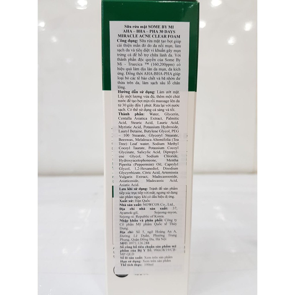 Sữa Rửa Mặt Ngăn Mụn SOME BY MI AHA-BHA-PHA 30 Days Miracel Acne Clear Foam 100ml Hàn Quốc