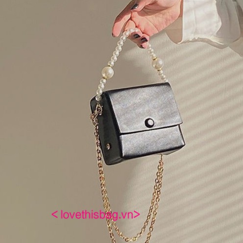 French retro pearl Small square bag Cover type women's 2021 new antique box bag chain strap messenger bag dinner bag hand bag promotion ready stock