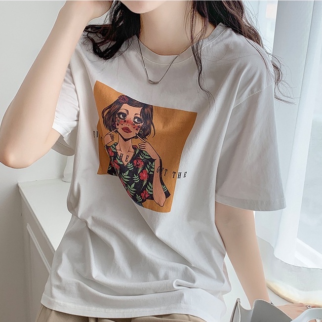 49213 Áo Thun Ngắn Tay Cotton Tinh Khiết In Áo Thun