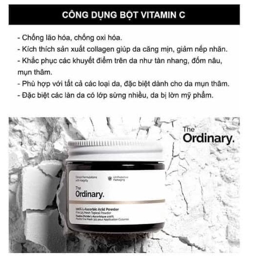 Bột Vitamin C The Ordinary 100% L-Ascorbic Acid Powder 20g