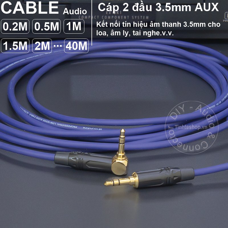 Dây cáp âm thanh 2 đầu 3.5mm-Dây cáp Audio 2 đầu 3.5mm, 1 đầu góc vuông và 1 đầu thẳng