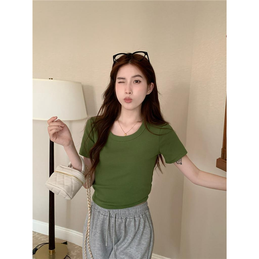 Áo Thun Cổ Tròn Ngắn Tay Dáng Ôm Ngắn Thời Trang Cá Tính 62107