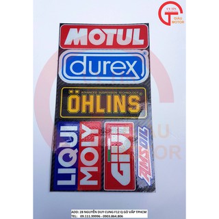 TẤM TEM PHẢN QUANG LOGO MOTUL. DUREX, OHLINS...... DÁN TRANG TRÍ