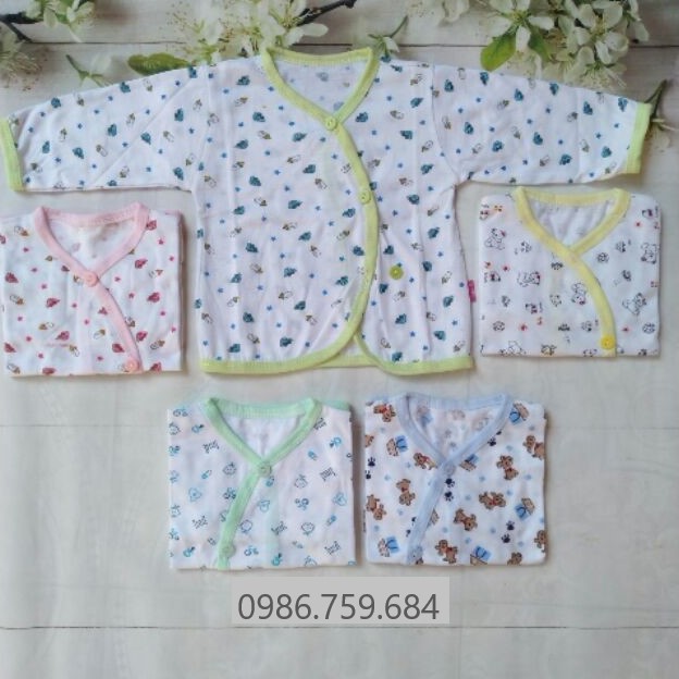 Áo sơ sinh dài tay bình sữa vạt chéo cotton cho bé trai bé gái ACuteBaby