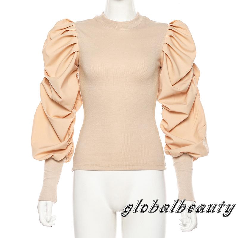 ☛✈ღFashion Womens Puff Sleeve Jumper Ladies Casual High Round Tops T-Shirt Blouse | BigBuy360 - bigbuy360.vn