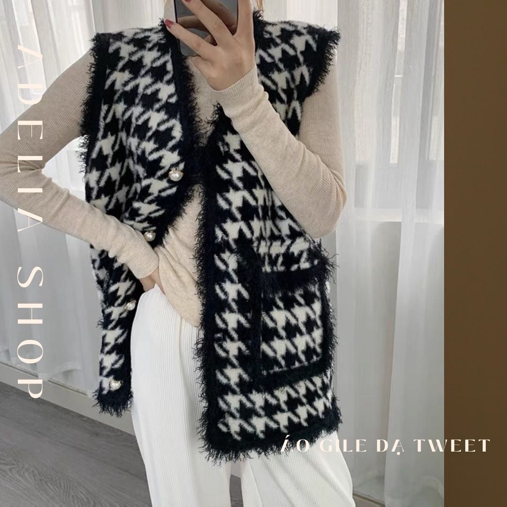 DẠ TWEET | Áo Vest Gile Nữ Dạ Tweet Cổ V Không Tay Form Basic Ulzzang Hàn Quốc, Chất Dày Dặn Quảng Châu - Hàng nhập khẩu