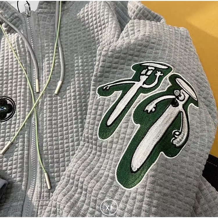 Áo Khoác Hoodie Nam Thêu Chữ Waffle Phong Cách Hàn Quốc hoodie zip áo khoác đôi nam nữ áo hoodie xám áo hoodie nam form rộng