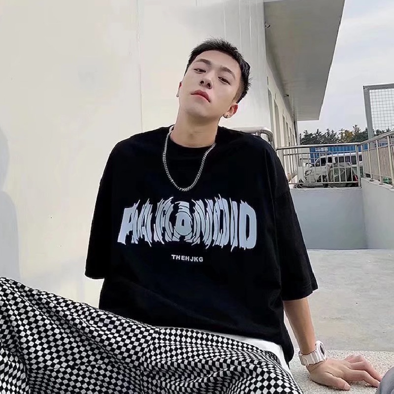 Áo Thun Tay Ngắn Dáng Rộng Cổ Tròn In Chữ Size M-8XL Phong Cách Nhật Bản Cho Nam