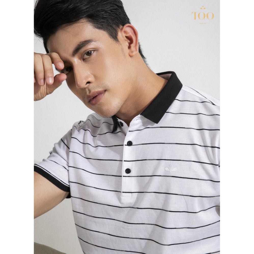 Áo polo nam cổ bẻ ngắn tay TQQ kẻ ngang đen trắng cổ điển PC2001 chất liệu cotton thoáng mát