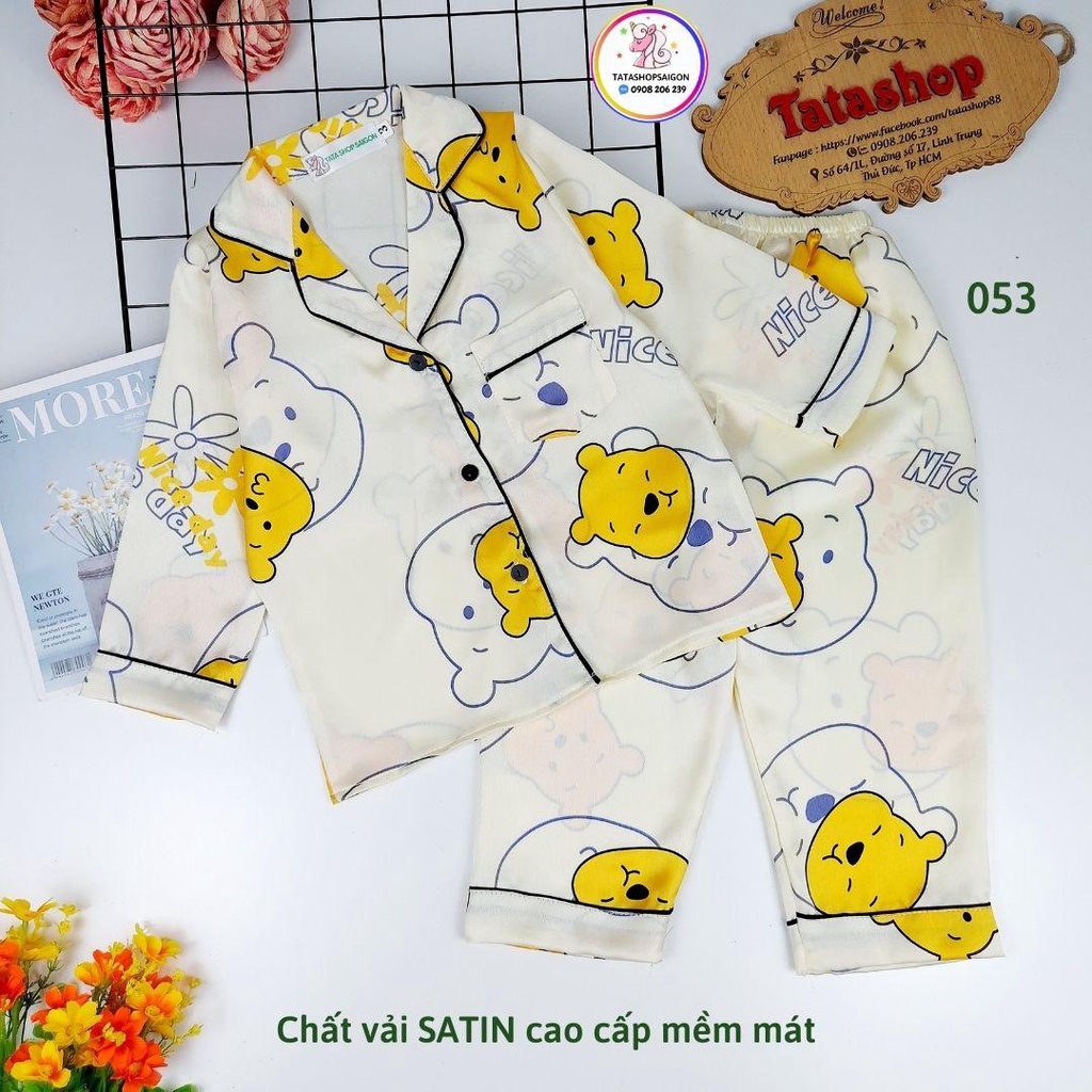 8 đến 42kg - Bộ pijama mặc ngủ cho bé trai bé gái size đại chất vải SATIN cao cấp 089